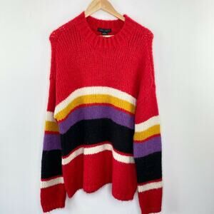 Sanctuary Sweater Women XL Rainbow Striped Knit Chunky Pullover Wool Alpaca NWT